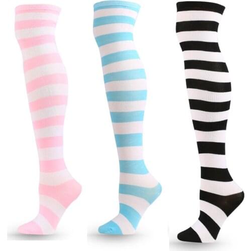 Black White Striped Long Stocking Women Sexy Thigh High Socks Warm Over The Knee Autumn Winter Overknee Socks For Ladies Girl