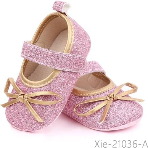Infant Newborn Baby Girls Spring Summer Autumn Flats Glitter Bowknot Princess Dress Shoes No-Slip First Walkers