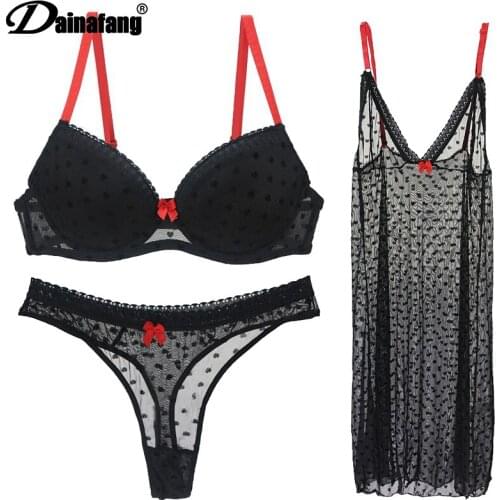 2019 VS Women 's sense of underwear bras Transparent dresses BC Cup 3 sets+ quarter cup up bra Sexy lace Bra set