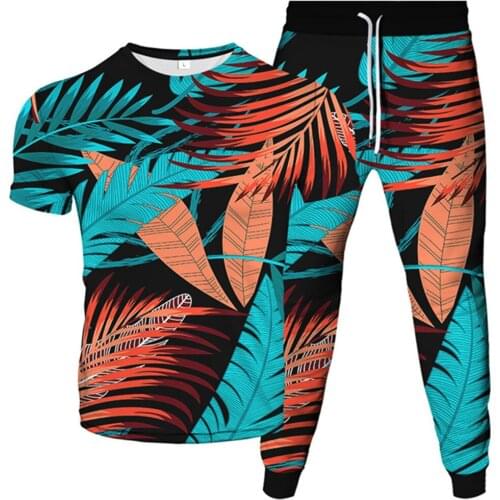 Cactus Green Leaf Weed Camouflage Cat Print Men Fashion Tracksuit T-Shirt+Trousers 2Pcs Sets Clothes Suits Women Plus Size S-6XL