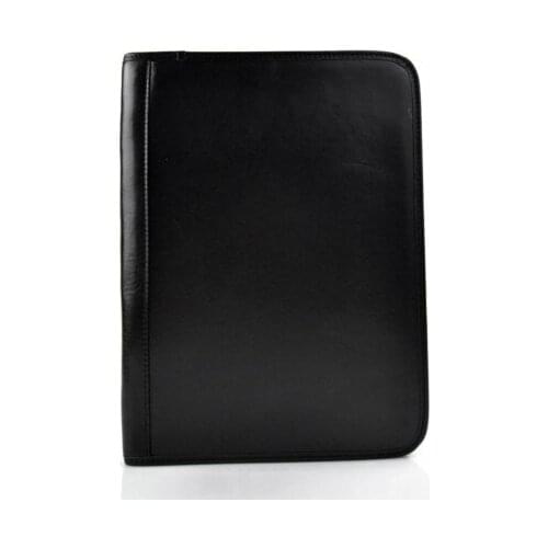 Leather folder office document folder A4 black leather zipped document