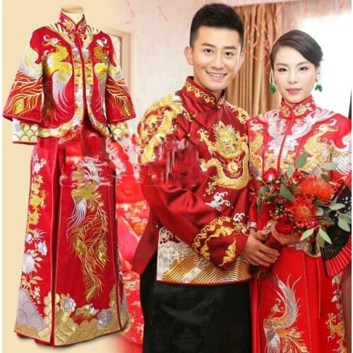 Red Chinese Wedding Hanfu Wu MinXia Zhang XiaoCheng Couple Costume Sets Republican Period Wedding Bride and Groom Hanfu