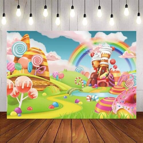 Lollipop Backdrops Cartoon Candy Photo Rainbow Studio Props Booth Baby Birthday Party Photography Background Vinyl floor prop