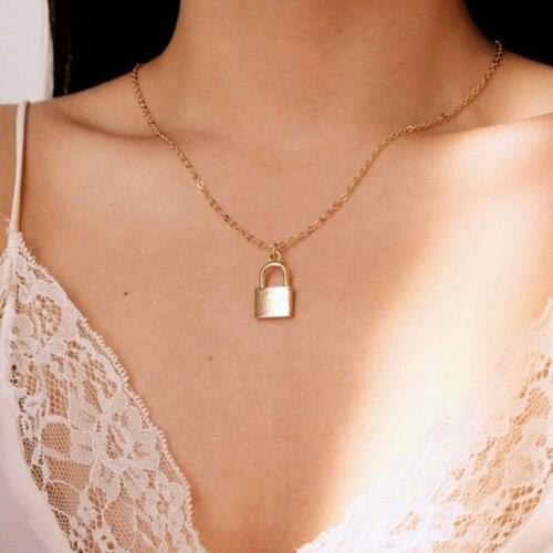 HebeDeer Trendy Lock Choker Girl Necklace Jewelry Girls Yellow Gold Color Vintage Necklaces Chain Women Collares Collier