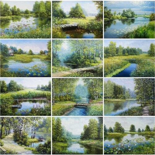 MomoArt 5D DIY Diamond Embroidery Tree Handmade Gift Diamond Painting Lake Landscape Hobbies And Crafts Home Decorations