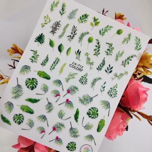 3D Fresh Green Leaves Stickers for nails Design Self adhesive Nail Art Decoraciones Sliders Foil Manicure Accessories Tips