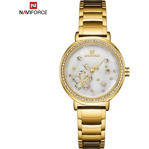 NAVIFORCE Gold Watch for Women Simple Fashion Casual Round Stainless Steel Gift for Mother Girl Friend Clock Lady Female 2021 NF