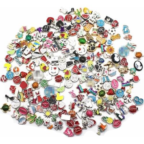 Wholesale 50pcs/lot Alloy Crystal Enamel Floating Charms Fit Living Glass Floating Lockets Accessory Charms Bracelet DIY Jewelry