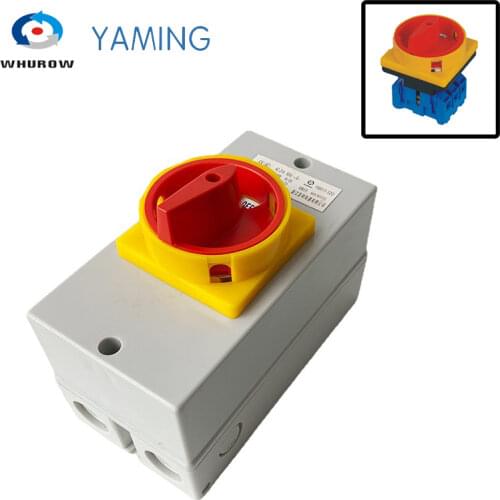 3P 32A 690V Rotary Cam Isolator Switch Waterproof Cover Box Enclosure Padlock Panel ON-OFF Silver Contact YMD11-32D