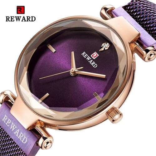 REWARD Fashion New Women Watches Elegant Crystal Glass Sunray Dial mesh Strap Quartz Japanese Movement Waterproof Wristwatch