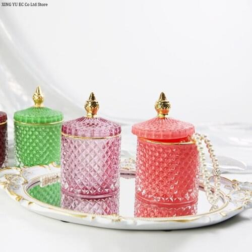 Luxury Multicolor Glass Storage Jar Handmade Aromatherapy Bottle Cotton Swab Toothpick Jewelry Storage Box Household Goods
