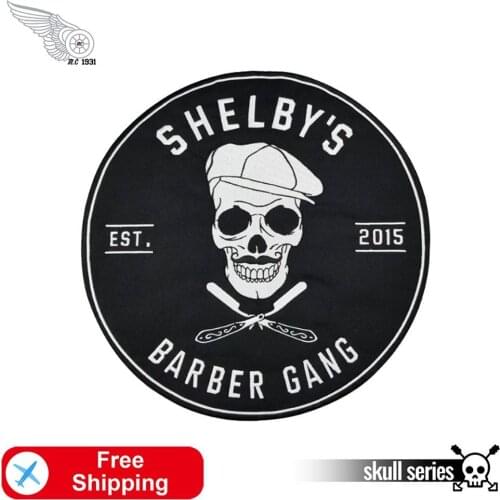 Shelby Barber Gang Embroidery Patch Iron on Stickers for Clothing DIY Custom Design Large Back Size Jackets Skull Appliques