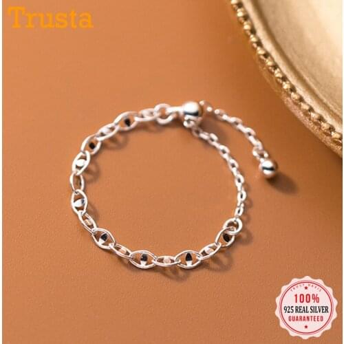 TrustDavis Real 925 Sterling Silver Fashion Sweet Hollow Chain Ring Sizable For Women Wedding Birthday Party Fine Jewelry DA2062