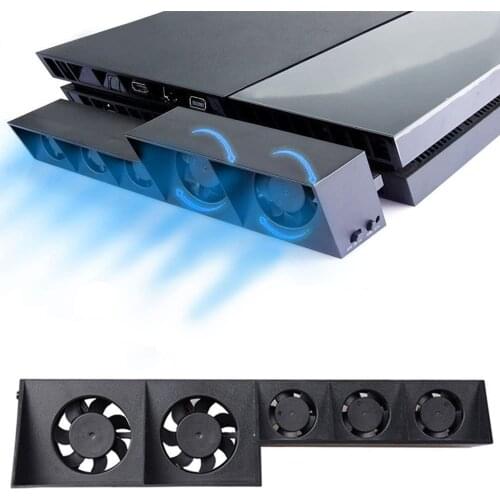 PS4 DC 5V Vertical Charger Stand USB External Cooler 5 Turbo Temperature Control Cooling Fans For Playstation 4 Gaming Console