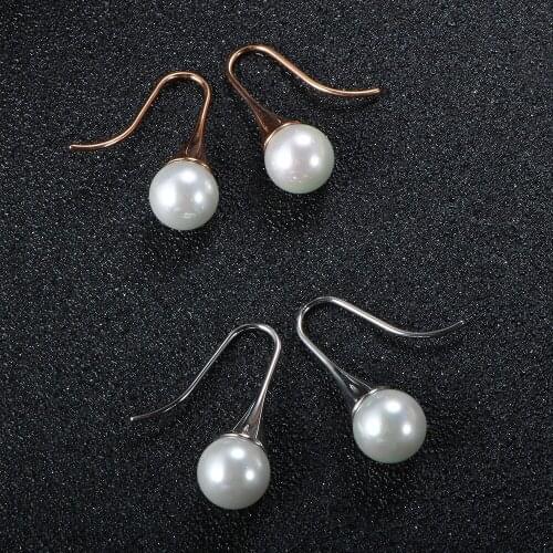 Vintage Pearl Earrings For Women Ladies Simple Rose Color Charm Stainless Steel Female Fashion Party Fine Jewelry Gift Wholesale