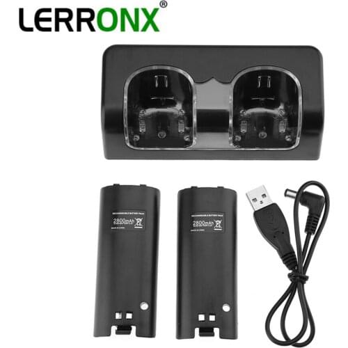 Rechargeable Replacement 2x batteries + Quad 2 Charger base battery charger kit for Nintendo WII remote controller gamepad