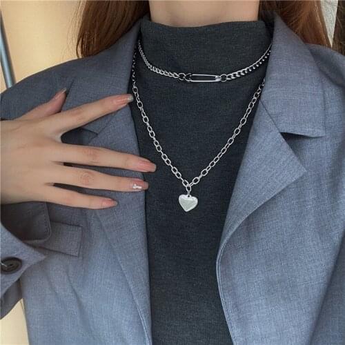 Double Heart Necklace Womens Collarbone Chain Fold 2021 New Long Sweater Chain Cool Hoodie Chain Accessories