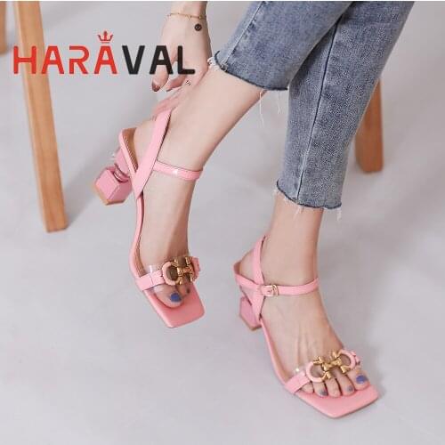 HARAVAL Women Sandals Shoes High Heels Pink White Modern Sandals Casual Buckle Strap Elegant Shoes Women Patchwork FootwaerB326