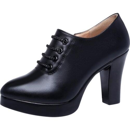Plus Size 32-43 Deep Mouth Pumps Women Platform Shoes Block Heel 2021 Fall Oxfords High Heels Shoes Ladies Office Shoe