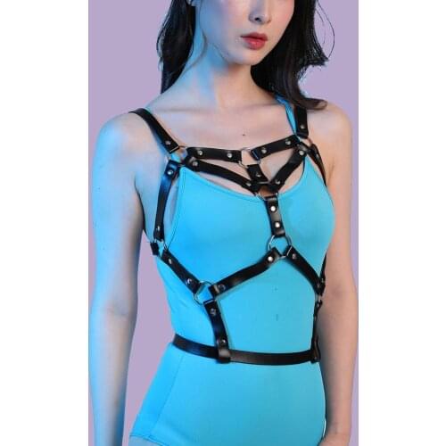 Leather Harness Women Erotic Lingerie Harajuku Body Bondage Restraint Chest Harness Cage Bra Sexy Underwear Suspenders