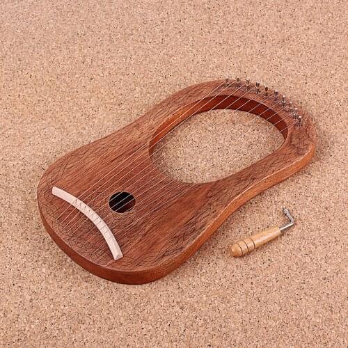 10-string wooden lyre harp, okoume wooden string instrument with tuning key