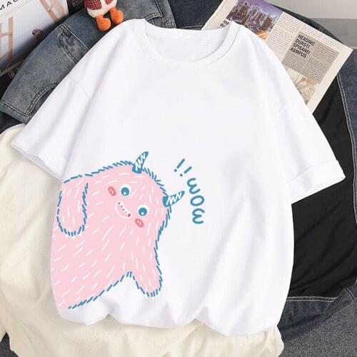100% Cotton Kawaii Little Monster Tshirt Streetwear 2021 Summer Oversized T-shirt Women Harajuku Anime Short Sleeves T Shirt Top