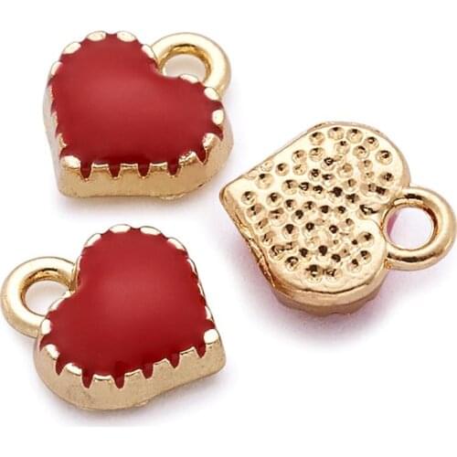 100pcs Red Heart Pendants Alloy Enamel Heart Charms for Bracelet Necklace Fashion Jewelry DIY Valentines Gift Making 8x7.5x2.5mm