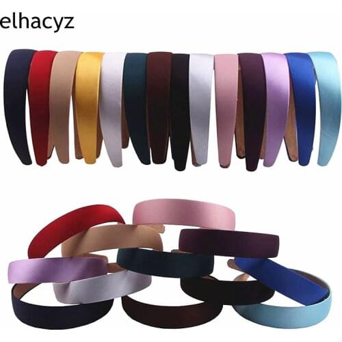 14pcs/lot New Lady Solid Satin Hair Band Plain Alice Headbands 1inch Wide Hairband Ribbon Hair Accessories