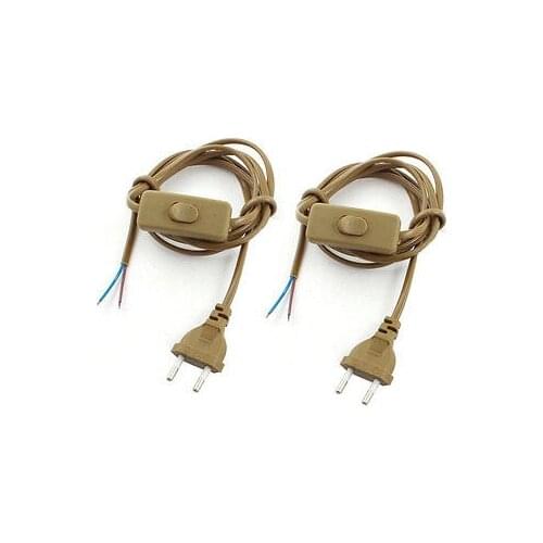 2Pcs Brown EU Plug Lamp Power Cord Inline Button Switch 1.8M AC110V AC250V