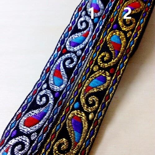 2cm 20mm 7/8' Gradient Rhombus Paisley Ethnic Lace Silver Gold Filigree Costume Beding Laciness National Jacquard Ribbon Webbing