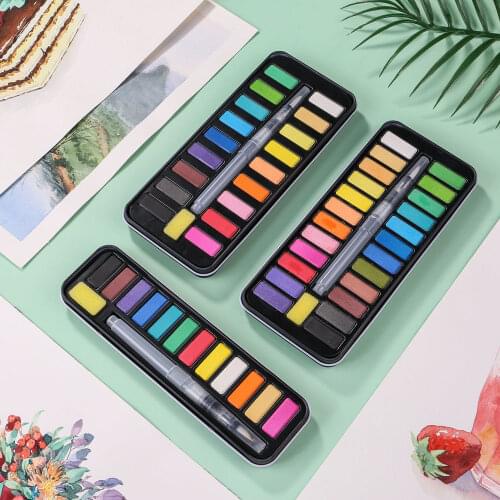 24/18/12Colors Solid Watercolor Paint Set Portable Metal Box With Water Color Brush School Kids Professional Art Supplies