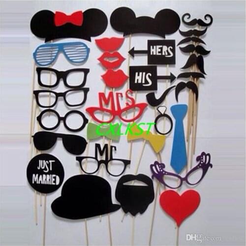 31pcs/Set Wedding Party Favors DIY Photo Booth Props Mask Mustache Tie Lip Hat Good Quality Brand New