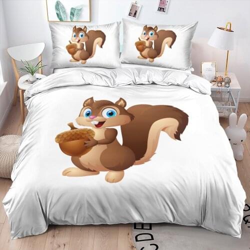 3D Custom Animal Comforter Cover Sets White Bed Linens Duvet Covers Pillow Shames Full Twin Single Double Size Squirrel Beddings