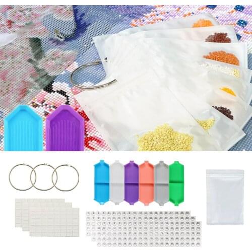 5D Diamond Painting Tools DIY Accessories Tray Art Cross Stitch Number Stickers Bag Beads Binding Rings Adults Beginner Supplies
