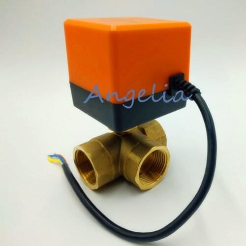AC24V G1" BSP DN25 Brass 3 Way Motorized Ball Valve T Type Electrical Actuator Valve Three Lines Two Controls