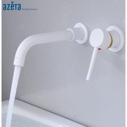 Azeta White Basin Faucet 2 Holes Wall Mounted Basin Mixer Tap Bathroom Single Handle Swivel Spout Basin Faucets MK1903W