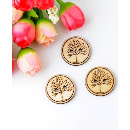 Free shipping -Retail 100pcs Mixed Natural Life Tree Round 2 Holes Wood Buttons Sewing Scrapbooking 25mm Dia. J2815