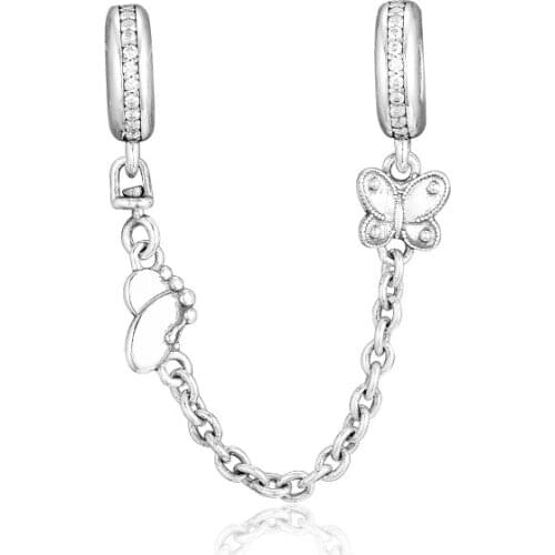 CKK Decorative Butterflies Safety Chain Bead Charm Sterling Silver 925 Charms Jewelry Original Beads For Bracelet Jewelry Making