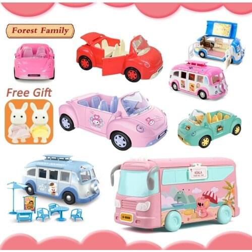 DIY Kids Car Toys 1/12 Forest Family Doll House Picnic Car Set Miniature Dollhouse Furniture Dolls Play Pretend Toys For Girls