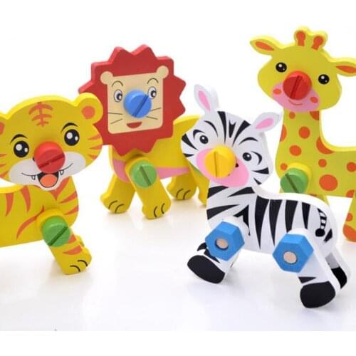 Disassembly Animal Combination Screw Assembly Wooden Building Blocks Montesorri Eduactional Toys For Children Kids
