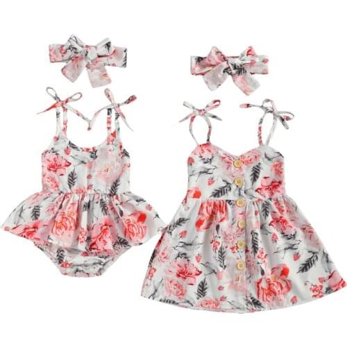 FOCUSNORM Princess Summer Baby Girls Romper/Dress Sleeveless Belt Flowers Print Button Jumpsuits Headband/A-Line Dress