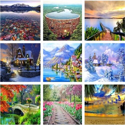 5D Landscape Picture Diamond Painting DIY Handmade Craft Full Round Drill Diamond Embroidery Mosaic Home Hanging Painting Gift