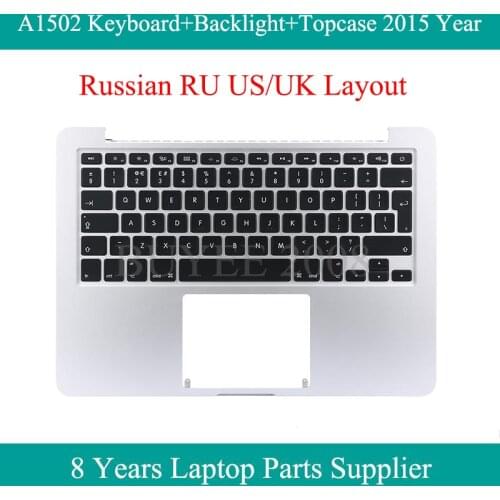 Laoptop 13.3" RU US UK Layout A1502 Keyboard Topcase 2015 Year For Macbook Pro A1502 Russian Keyboards Backlight Top Case Tested
