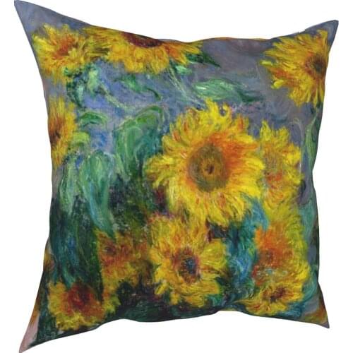 Claude Monet Bouquet Of Sunflowers Pillowcase Printed Polyester Cushion Cover Decoration Throw Pillow Case Cover Bed Zippered