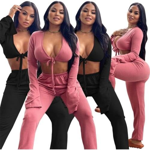 2 Piece Sets Womens Outfits Pure Color Street Wear Sexy Strapless Midriff Baring Tall Waist Pants Sets Wholesale Dropshipping