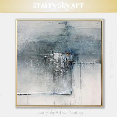 King Size Square Abstract Grey Wall Picture Hand-painted Abstract Knife Painting Thick Oil Abstract Palette Knife Oil Painting