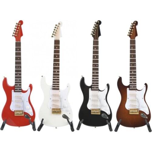 18cm Mini Electric Guitar Miniature Guitar Model Wooden Electric Guitar Model Ornaments Collection with Stand Home School Gift