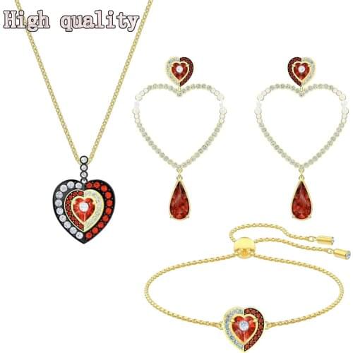 SWA Fashion Jewelry High Quality SWA Simple Luxury Exquisite Heart-shaped Decoration Charm Lady Pendant Necklace Romantic Gift