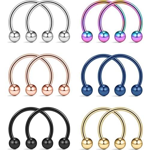 MODRSA 2pcs/lot Stainless Steel Body Jewelry Horseshoe Circular Barbell CBR Nose Ring Lip Labret Nipple Helix Piercing Nariz