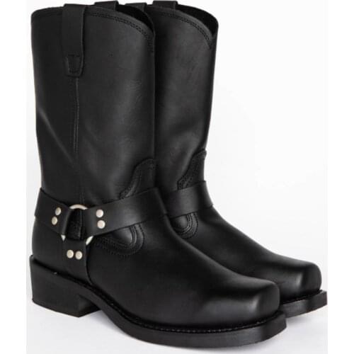 Mens PU Black Waterproof Non-slip Comfortable Classic Fashion Drawstring Round Toe Low Heel Casual Boots Work Boots XM225